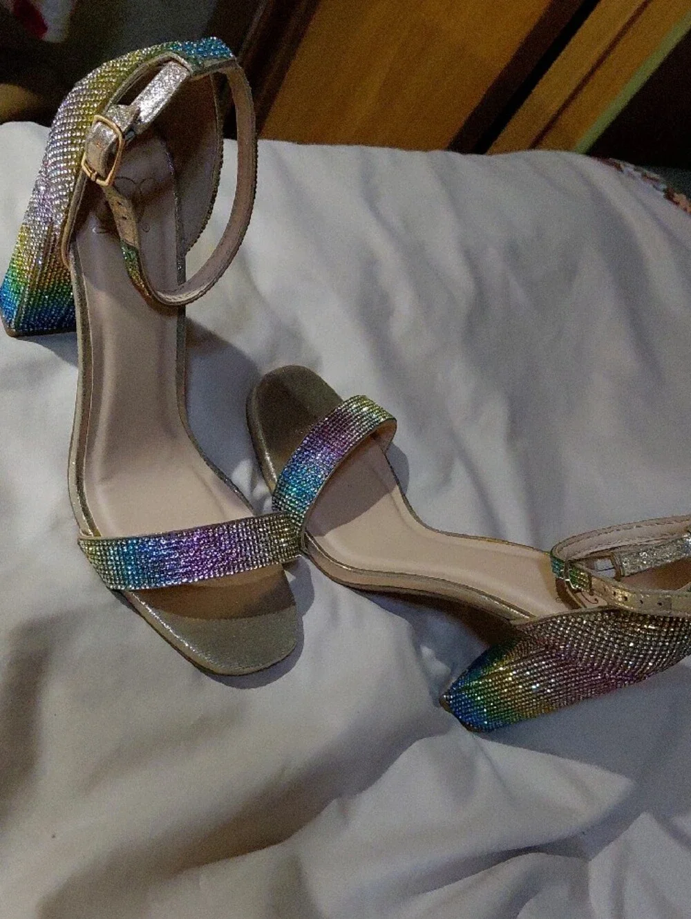 Rhinestone Rainbow Ankle-Strap Heels